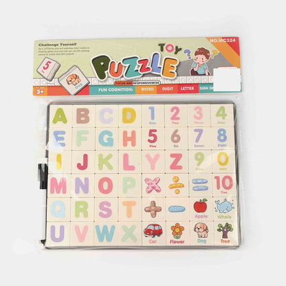 Alphabet & Number Puzzle Board With Drawing Surface