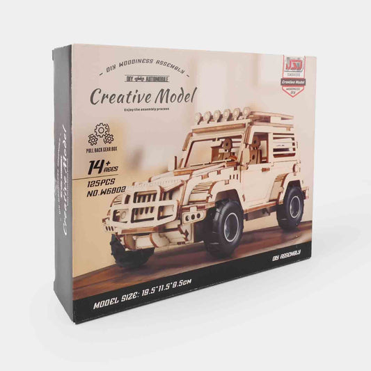 3D Wooden Jeep Pull-Back Kit – For Kids
