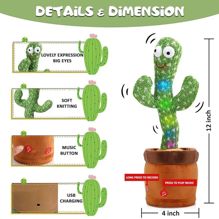 Rechargeable Dancing Cactus Toy – Sing, Dance, and Talk Back with Lights & Music