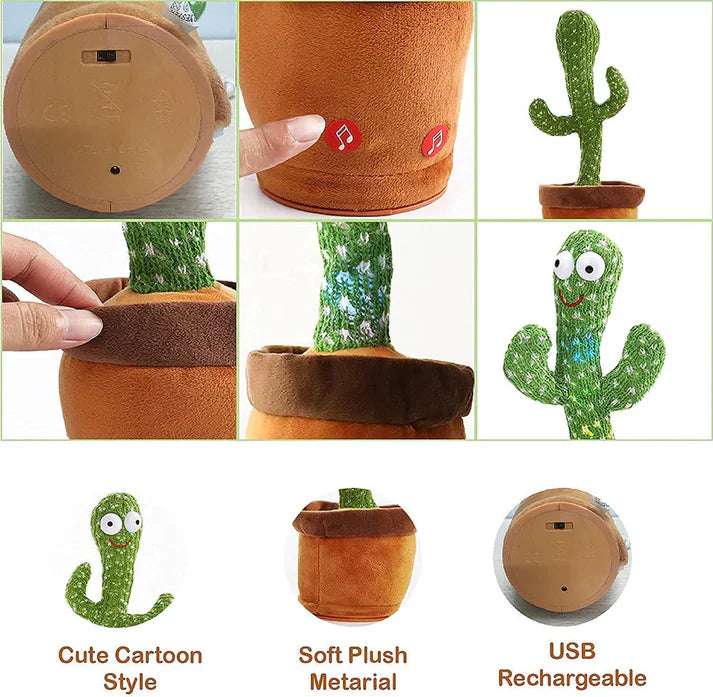 Rechargeable Dancing Cactus Toy – Sing, Dance, and Talk Back with Lights & Music